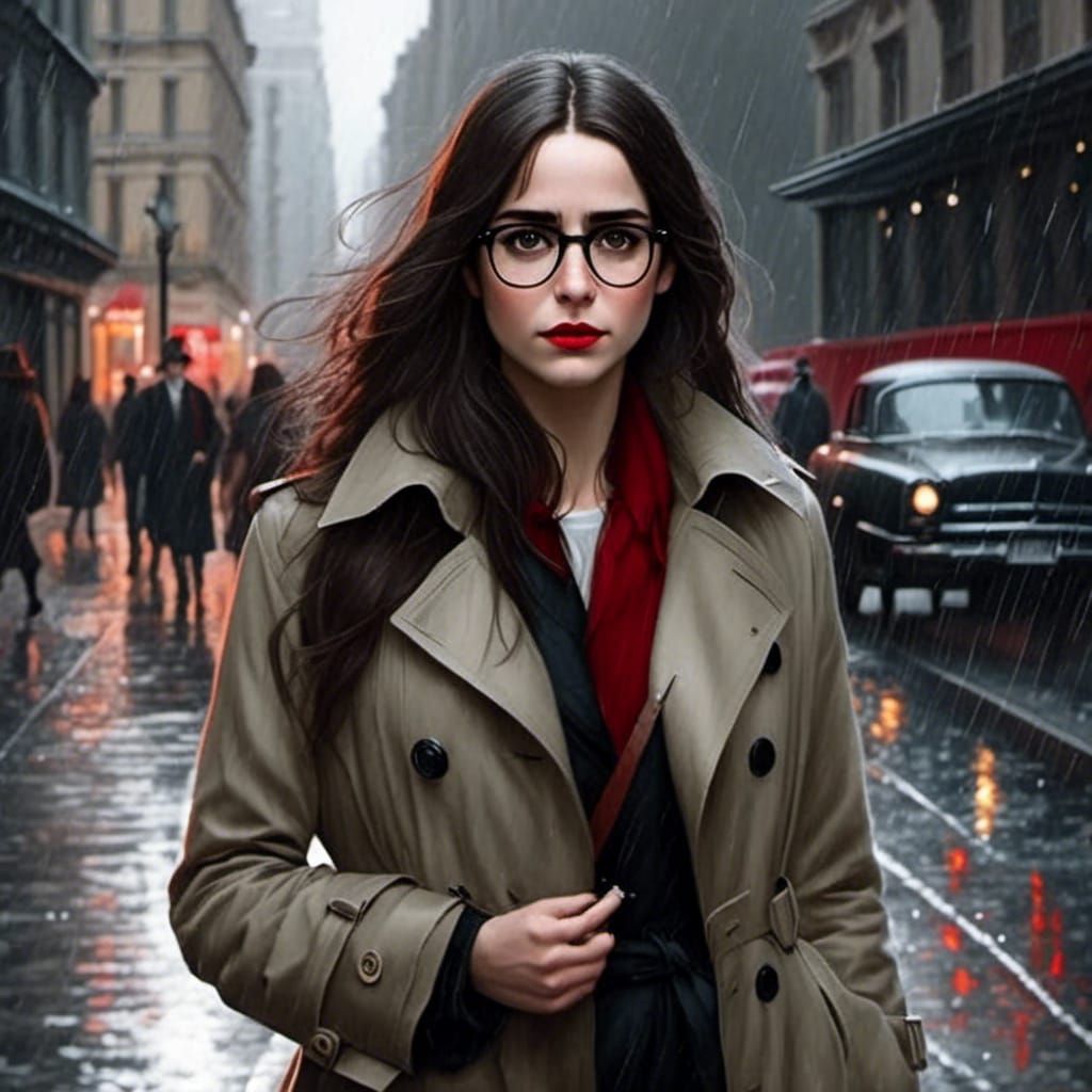 Jewish Woman in Rainy City: Hyperrealistic Portrait