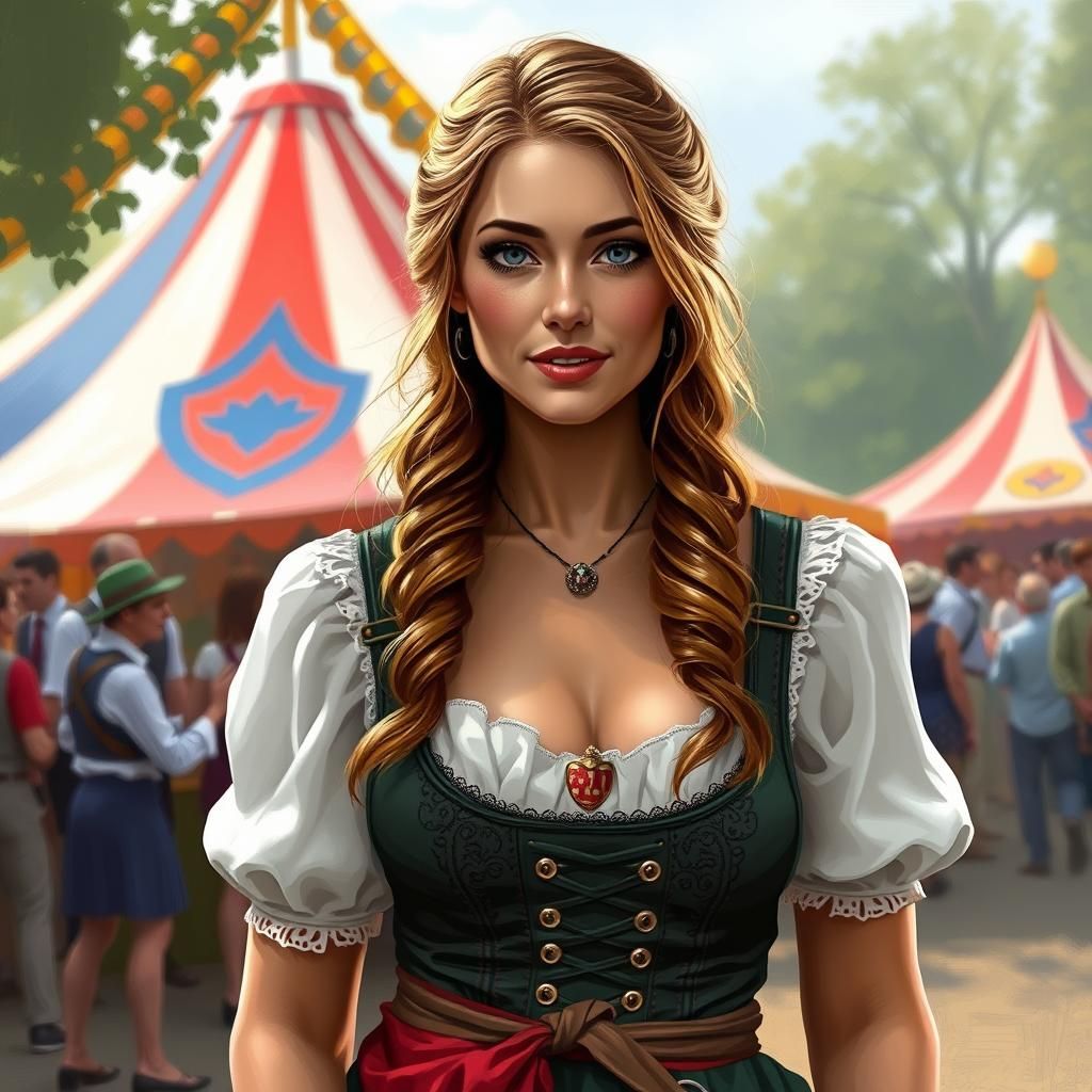 A digital painting of a Woman clad in a Dirndl, Octoberfest ...