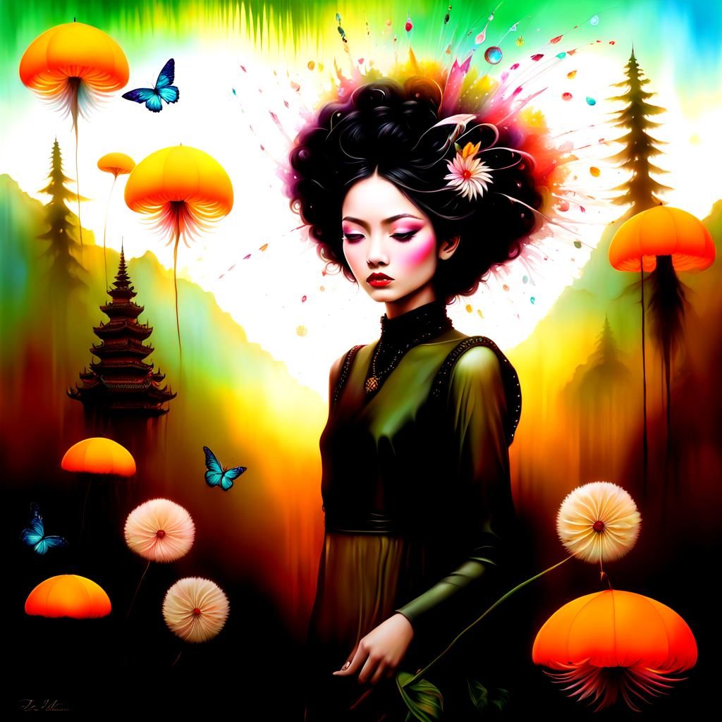 Psychedelic Balinese Woman Portrait in Surreal Style