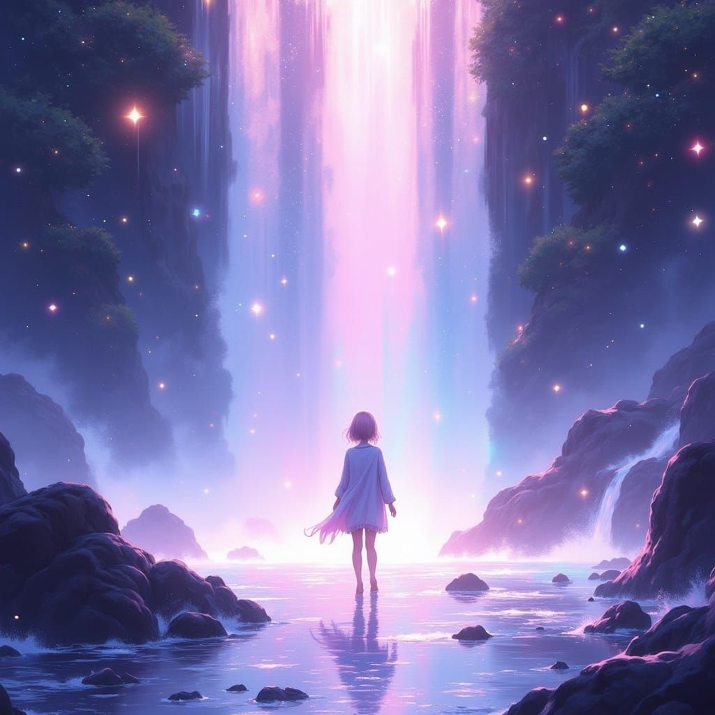 Waterfall Scene in Jelly Style Anime