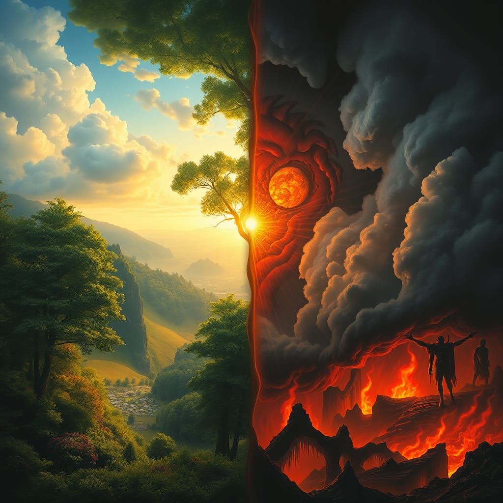 Bifurcated Mystical Realm in Dual Paradise and Hellish Lands...