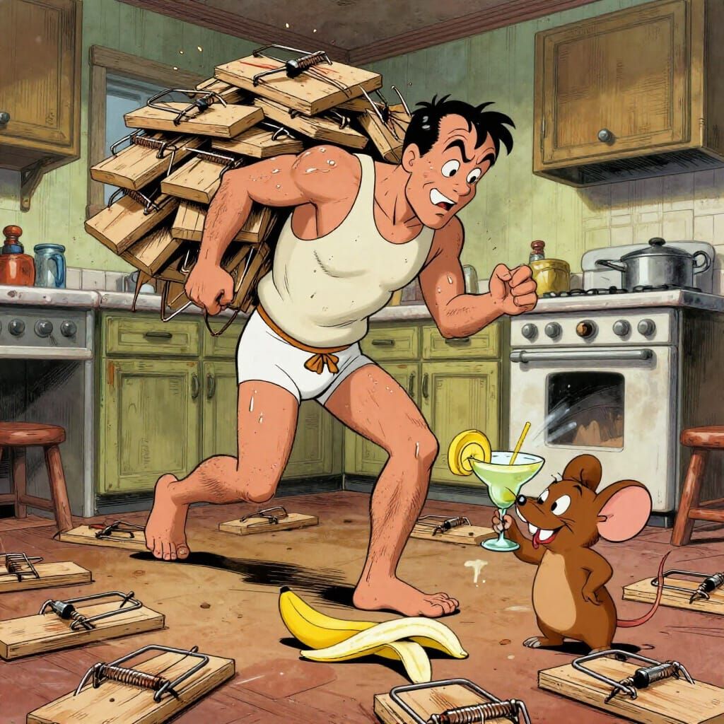 Slacker Man Navigates Mousetrap Chaos in Tex Avery Style