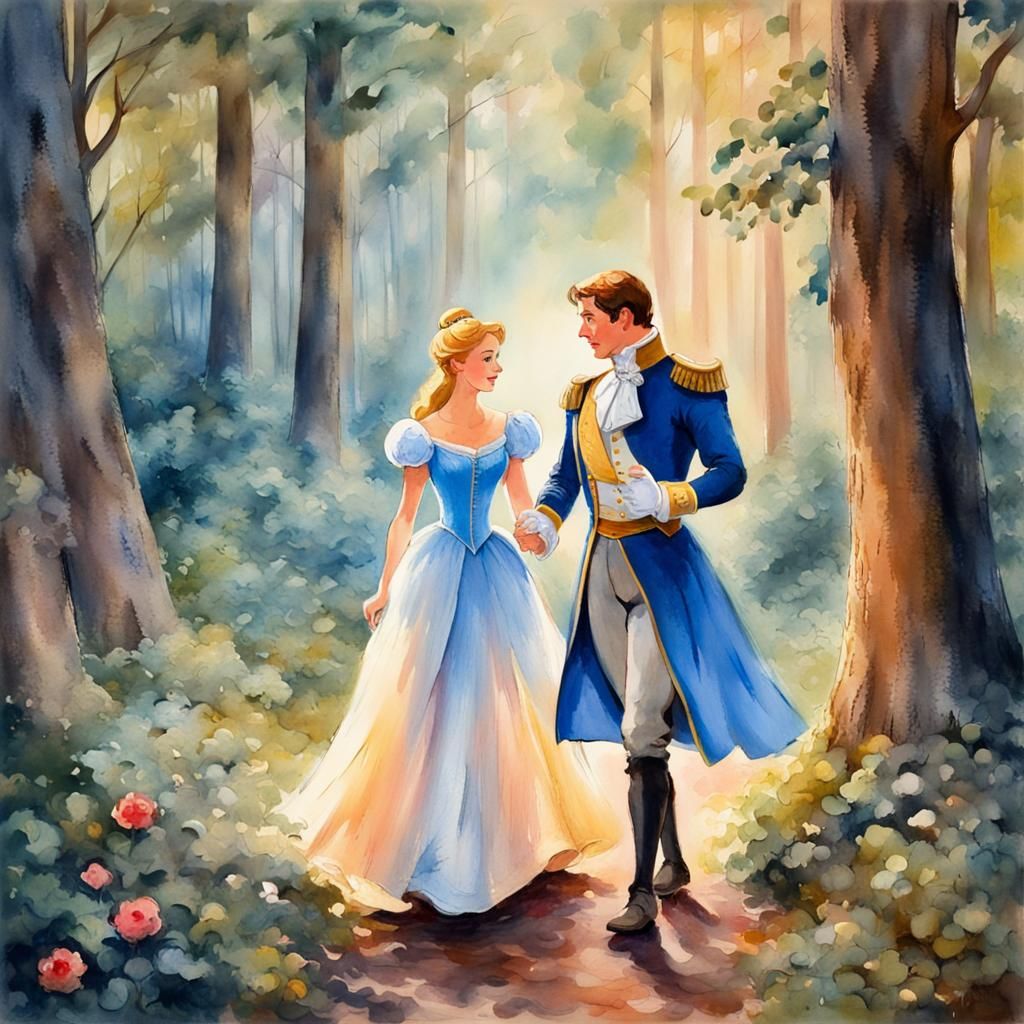 Cinderella and Prince Charming in Enchanted Forest