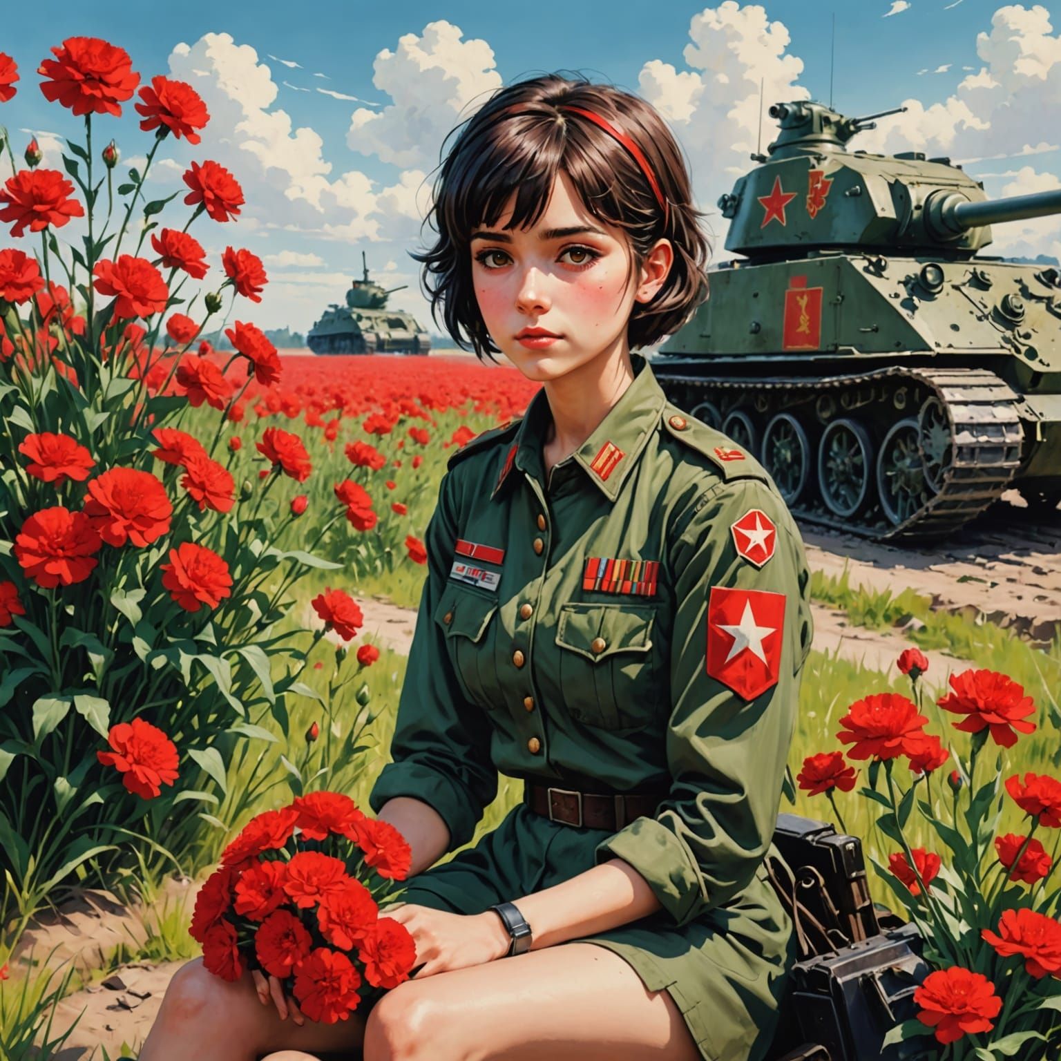 Soviet Emo Girl in T-34 Uniform, Anime Drawing