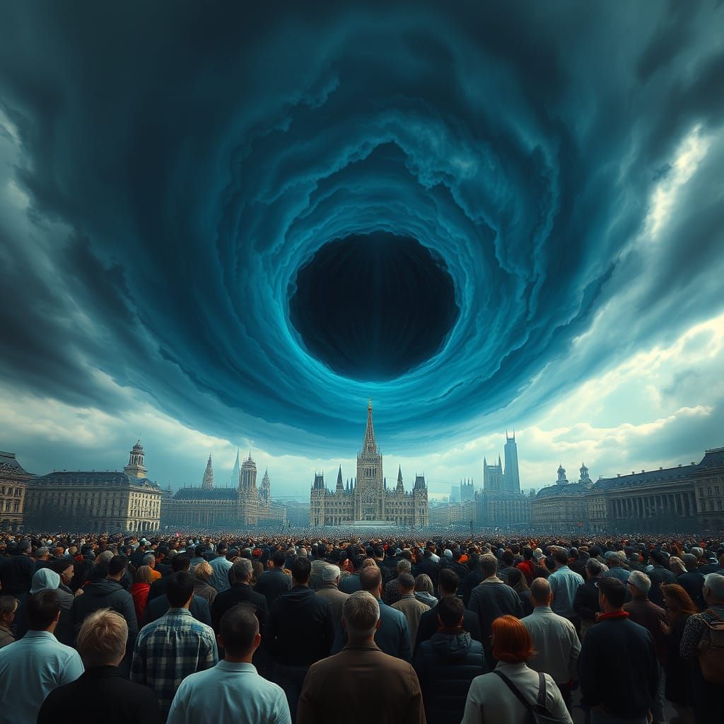 Awe-Struck Crowd Gathers Before a Mysterious Void