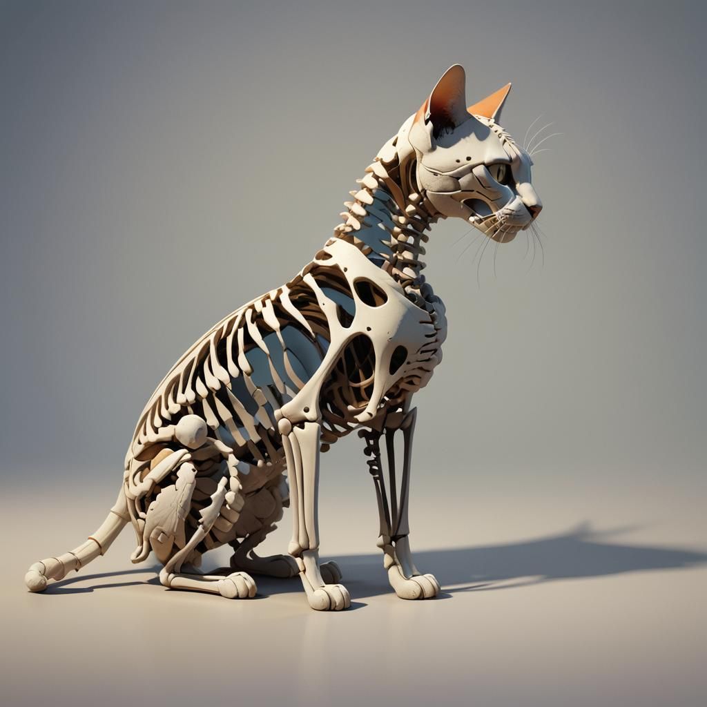 Cat Profile with Skull Shadow, 3D Digital Art