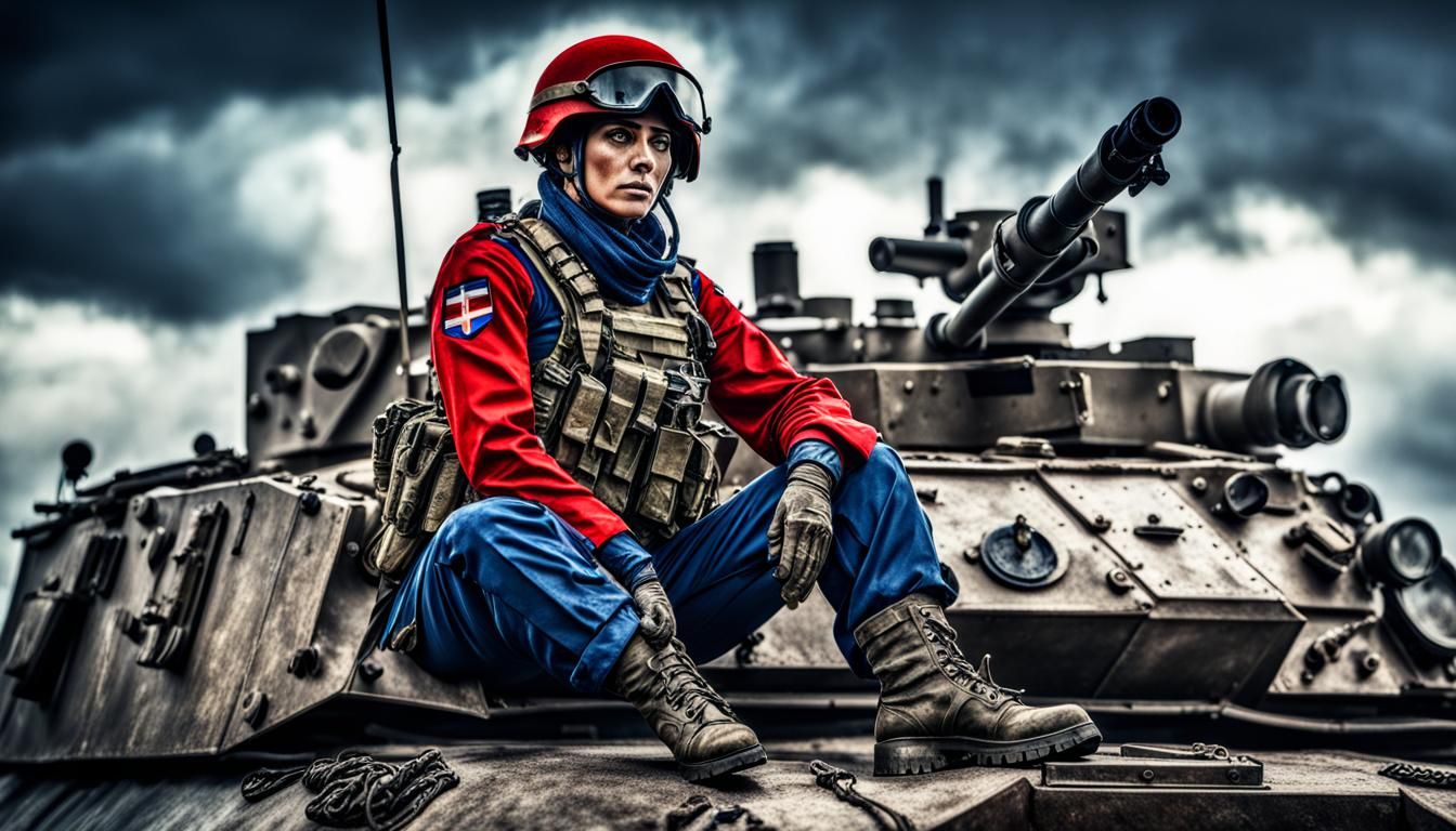 Female Soldier on Tank in Hyperrealistic Style