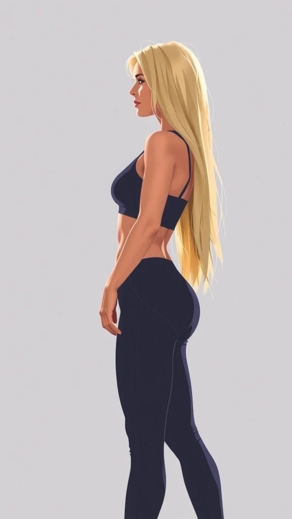 Blonde Woman in Fitted Yoga Pants with Long Hair Silhouette