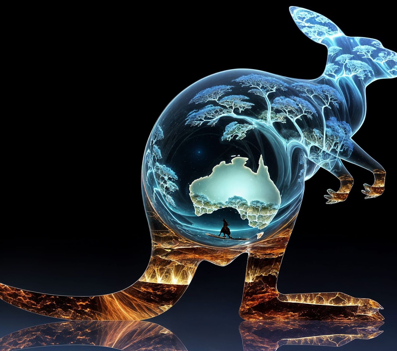 Glass Kangaroo Sculpture in Dreamlike Australian Landscape