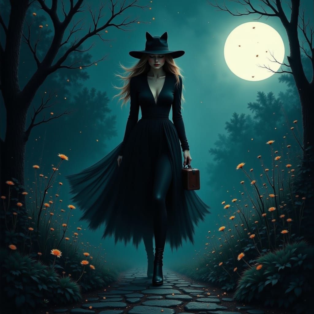 Mysterious Cat Burglar in Moonlit Garden