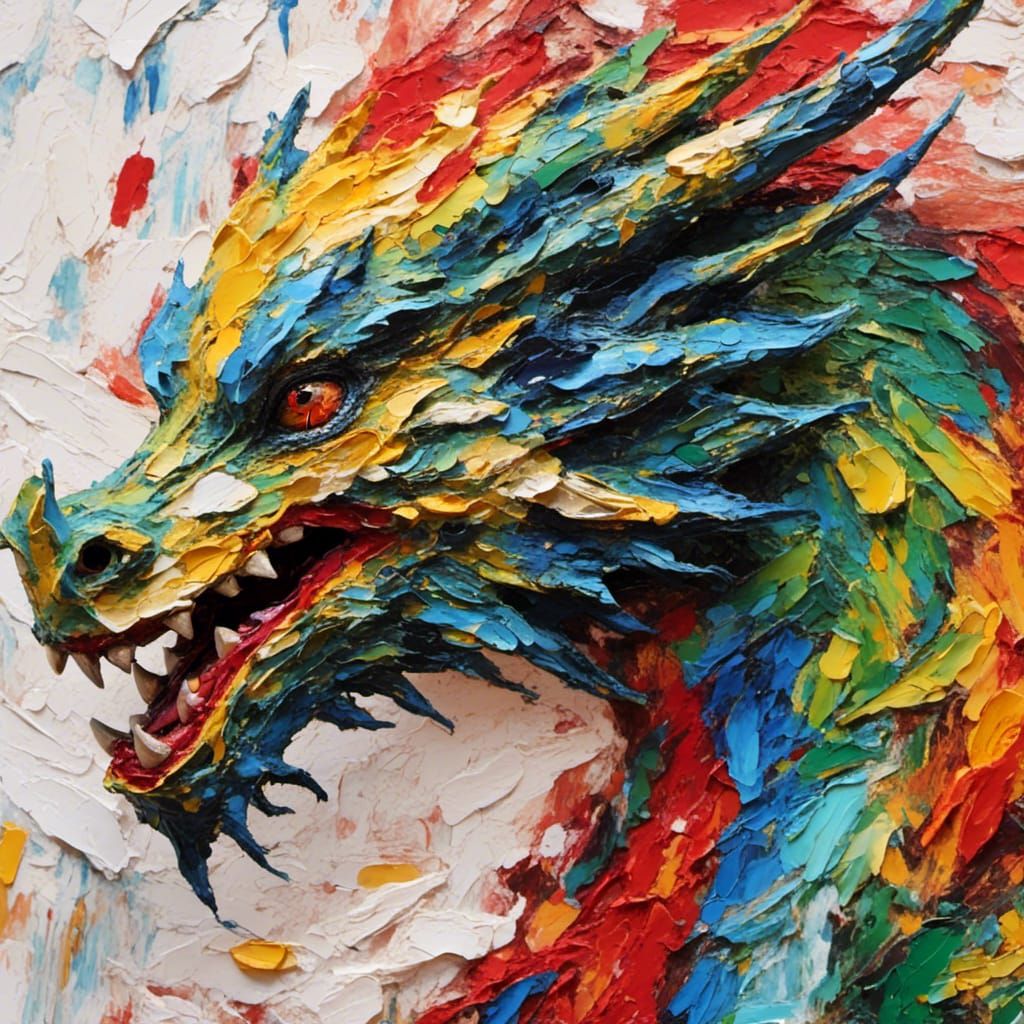 Dragon Close-Up as Impasto Palette Knife Painting