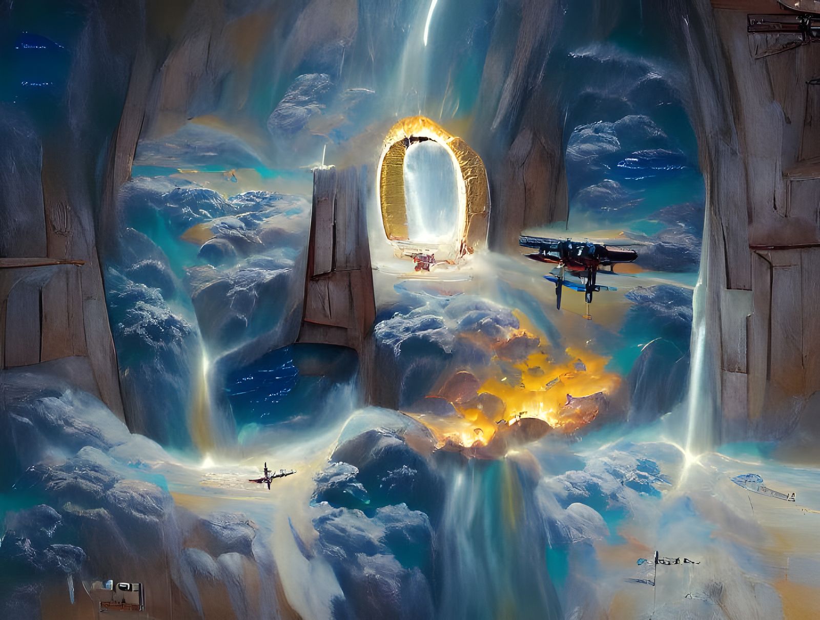 Heavenly Portal in Golden Age Illustration Style
