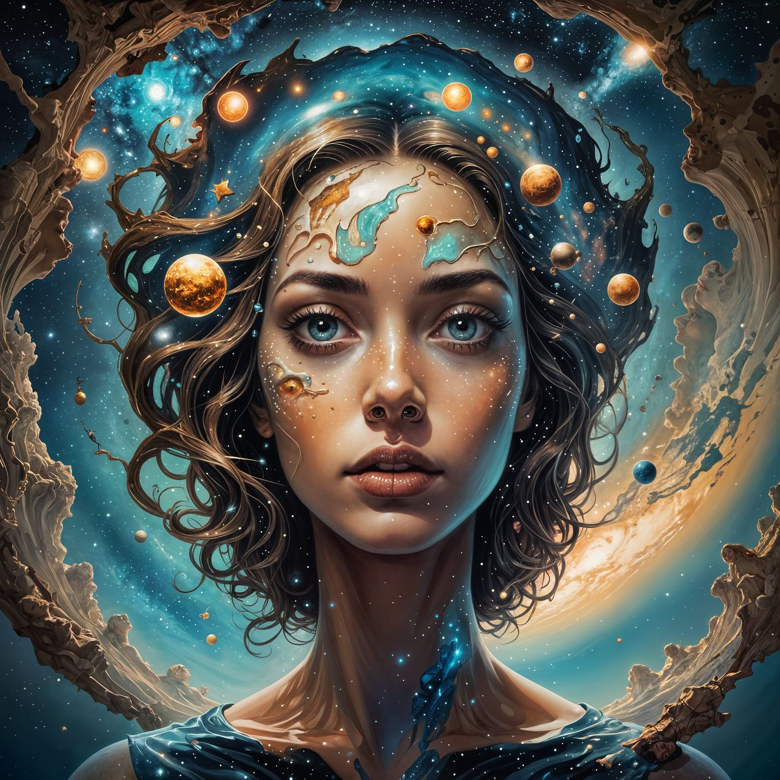 Surreal Pop Art: Woman's Face in Milky Way