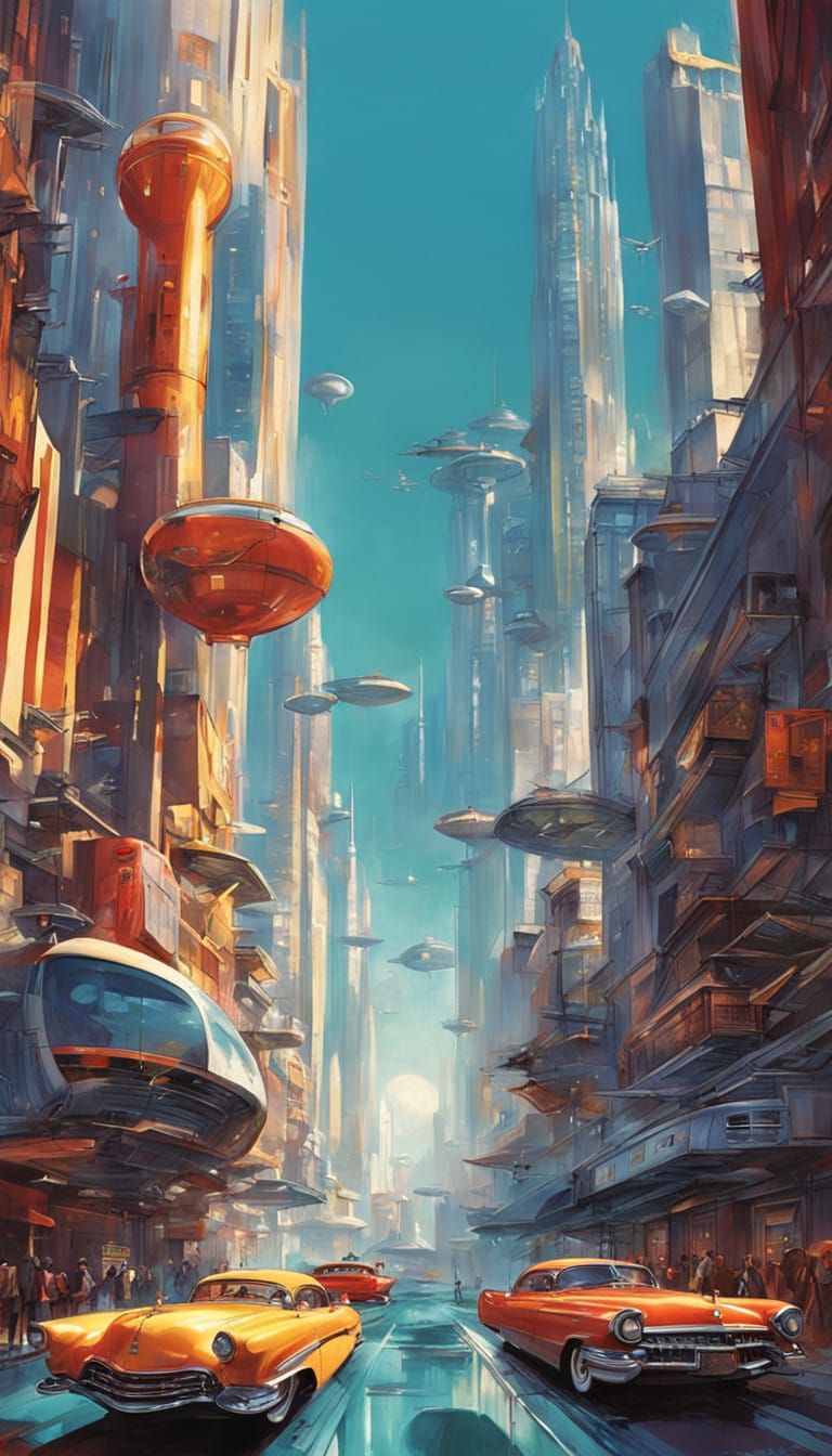 Retrofuturistic Metropolis in Cyberpunk Style