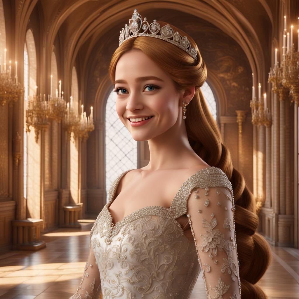 Enchanting Princess Posing in Castle Grand Hall