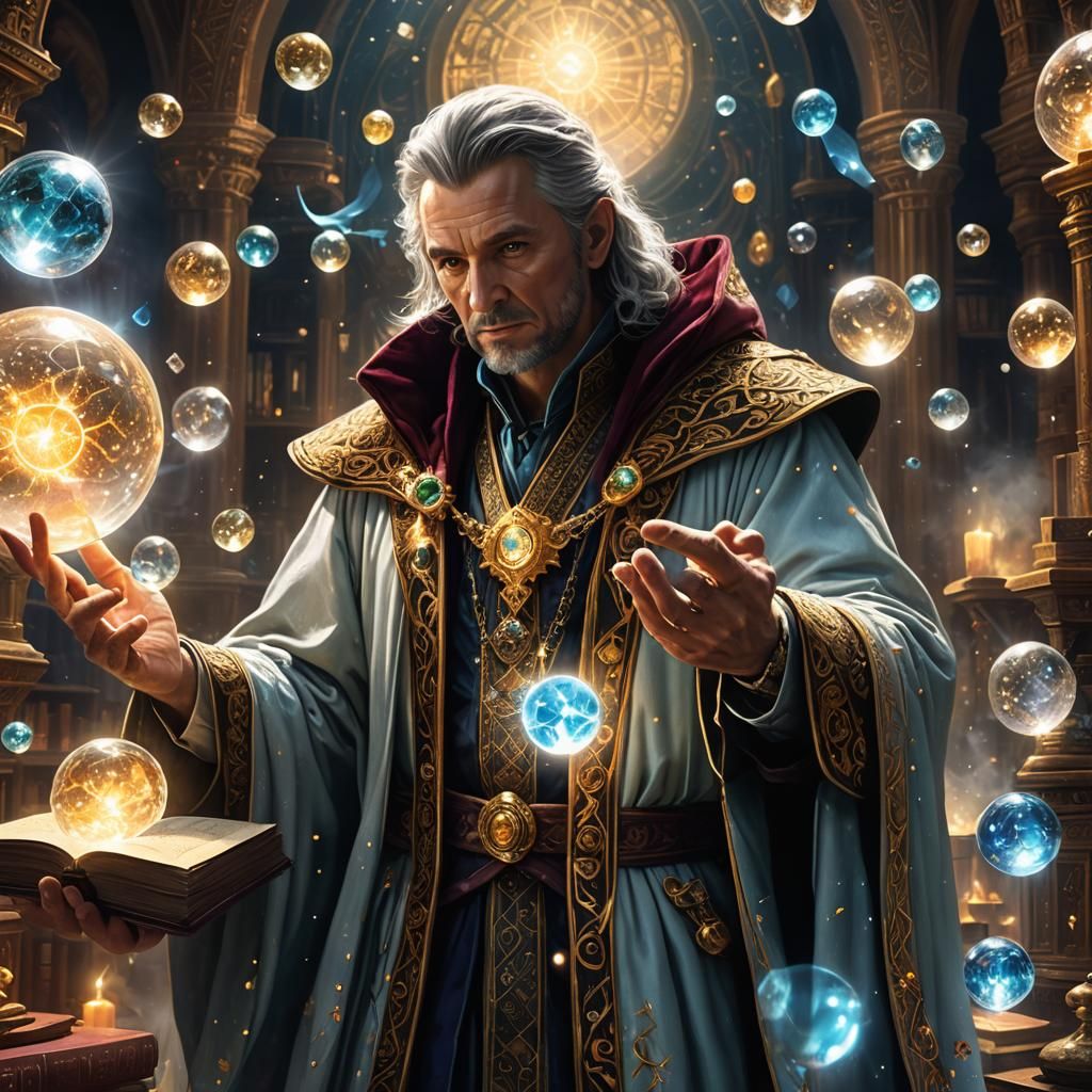 Magician with Glowing Crystal in Surreal Fantasy Art