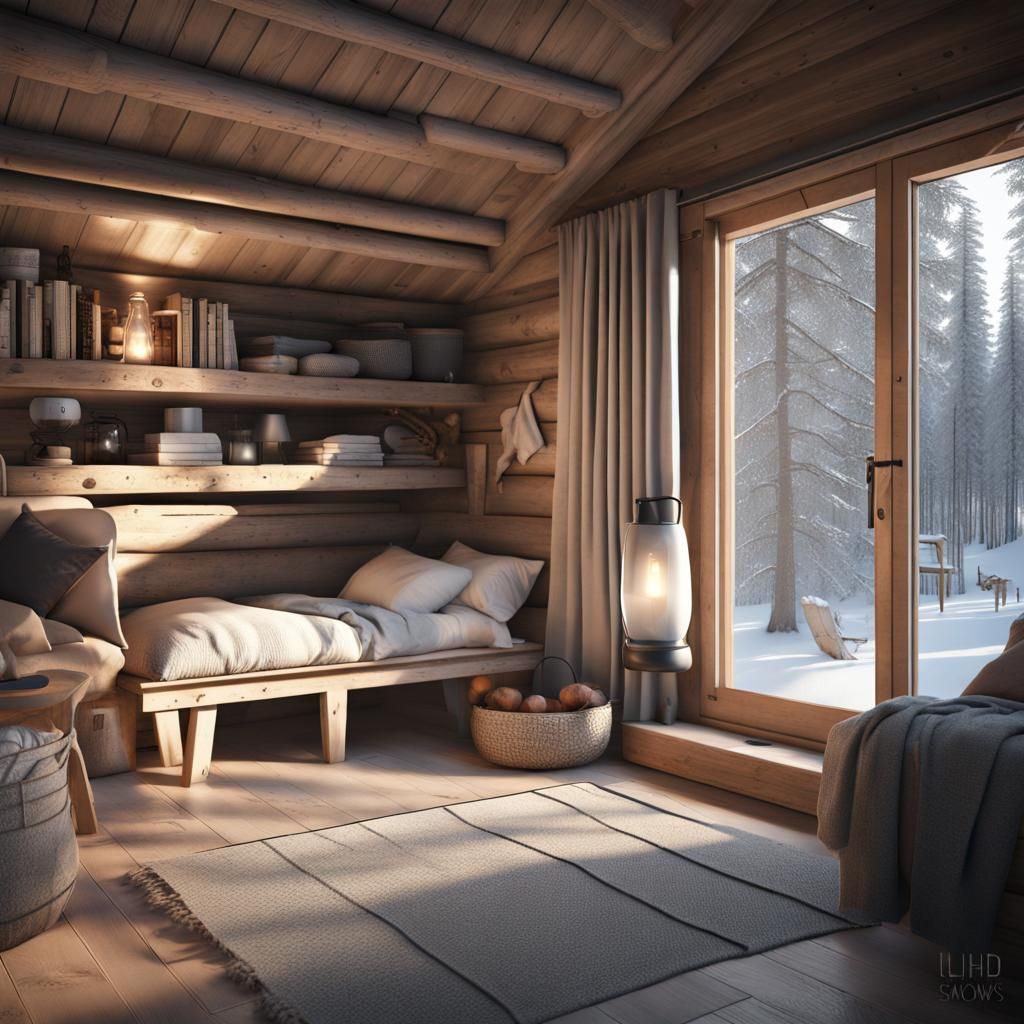 Scandinavian Hygge Cabin Interior: Photorealistic Hyperreali...