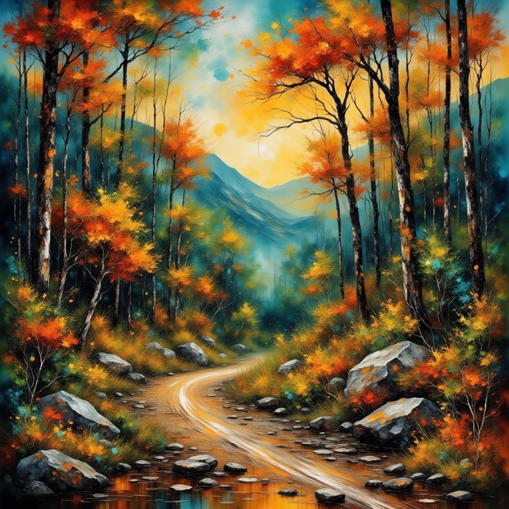 Mysterious Road in a Vibrant, Impasto Style