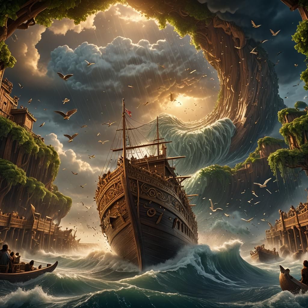 Noah's Ark Floats on Stormy Seas