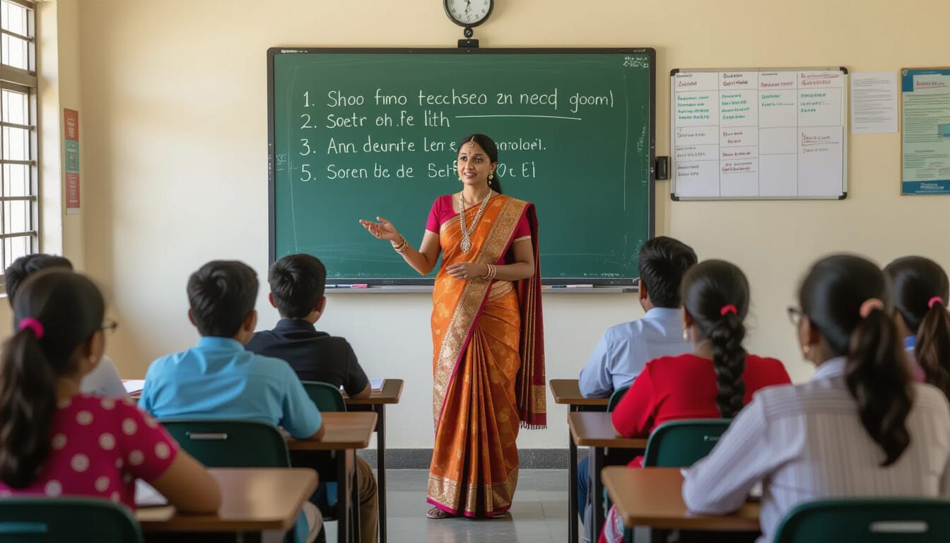Hyperrealistic Indian Teacher in Modern Classroom