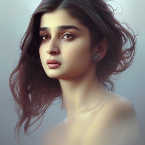 Alia Bhatt Portrait in Hyperdetailed Art Nouveau Style