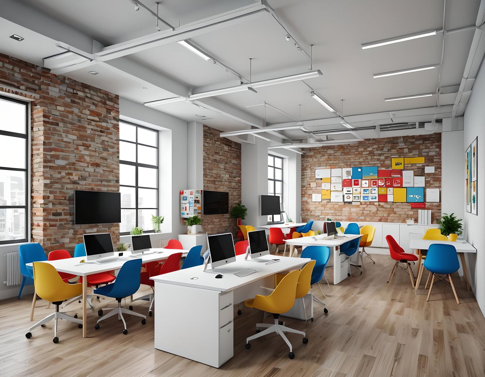 Modern Open Office Interior with Colorful Accents