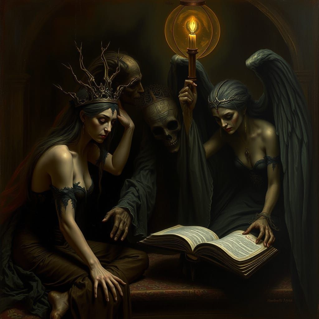 Allegorical Oil Painting in Dark Decadent Style