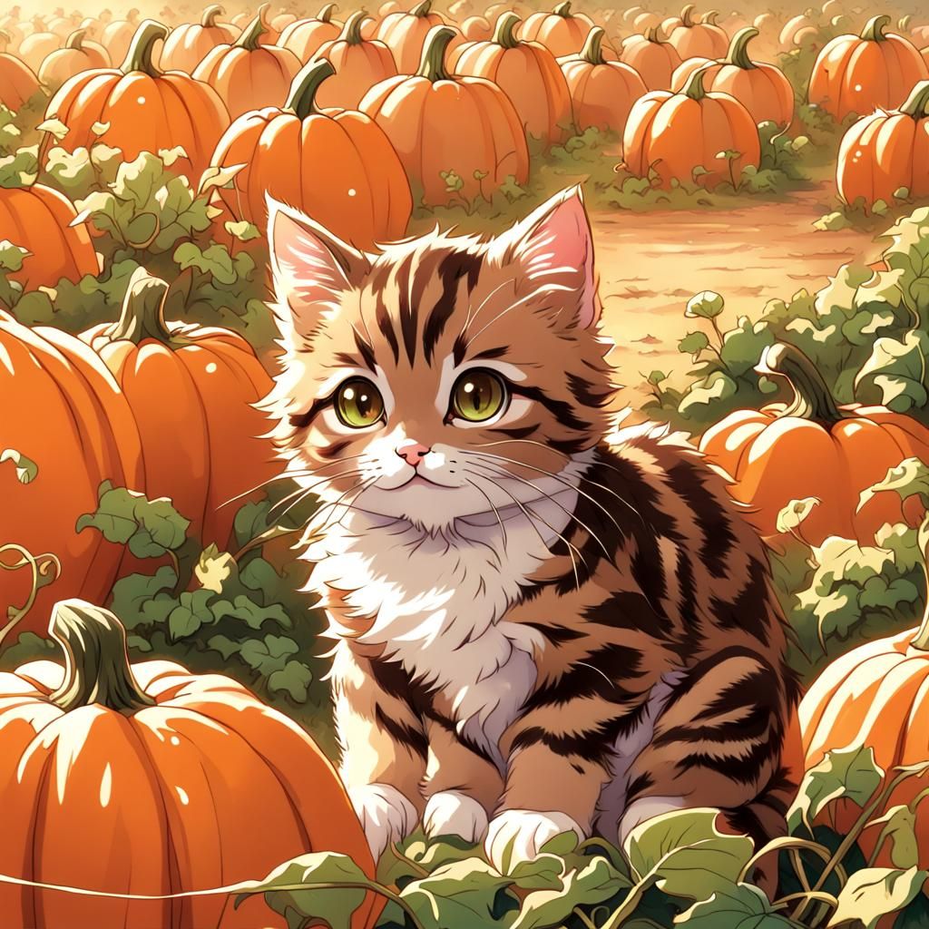 Tabby Kitten's Anime Adventure in Pumpkin Patch