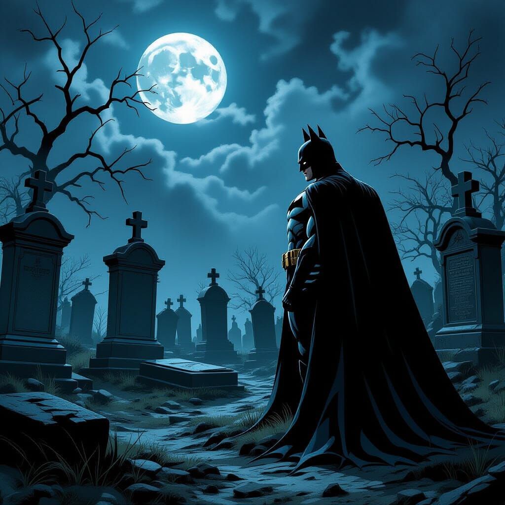 Gothic Batman Surveys Eerie Burial Ground