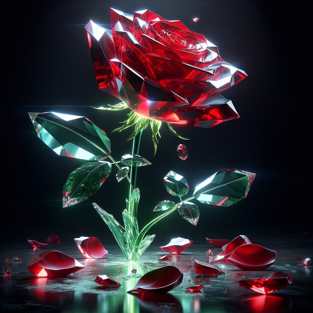 Floating Crystal Red Rose in Dramatic Lighting