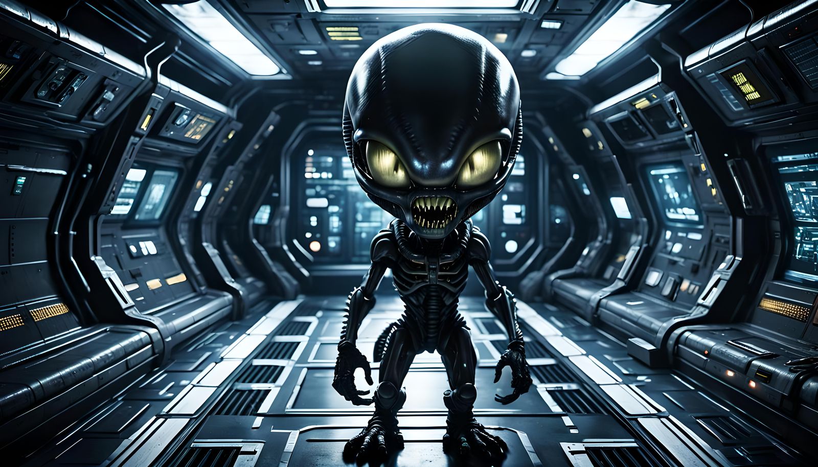 Creepy Chibi Xenomorph Portrait in Space Station