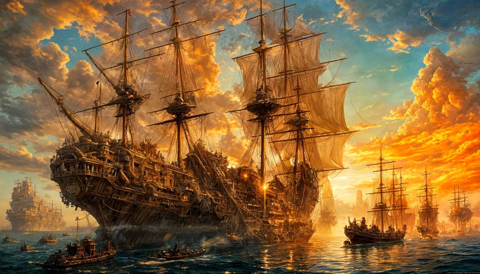 Steampunk Galleon Sailing Through Floating Islands