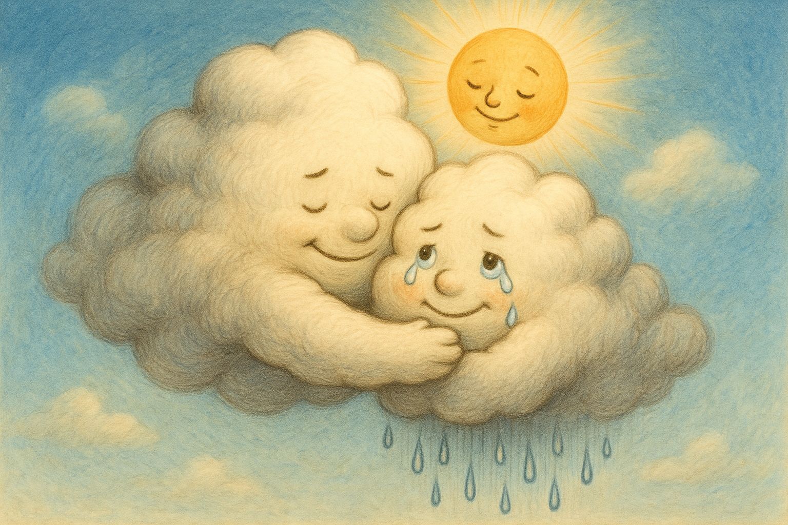 Hopeful Clouds Hugging in Sunny Sky with Rain