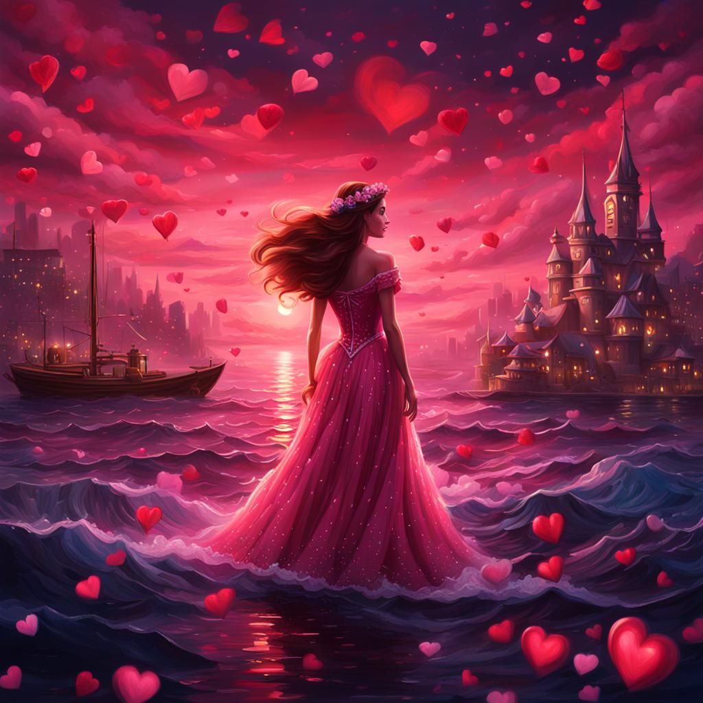 Ariel in Cityscape Ocean: Detailed Oil Painting