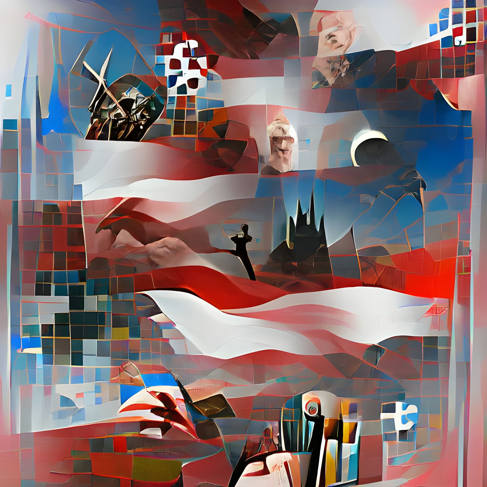 Fractured American Flag in Shattered Mirror