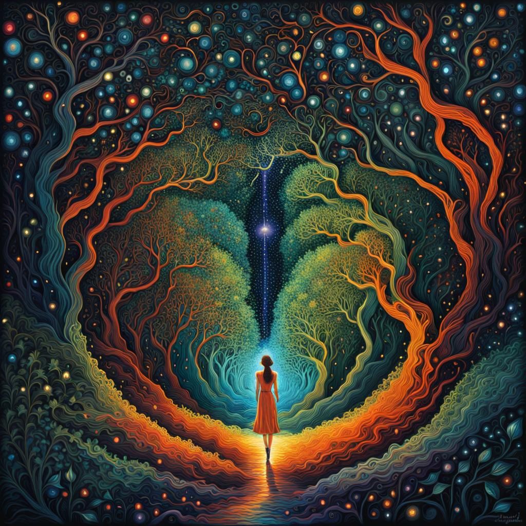 Bioluminescent Maze: Alexander Jannson-Inspired Digital Art