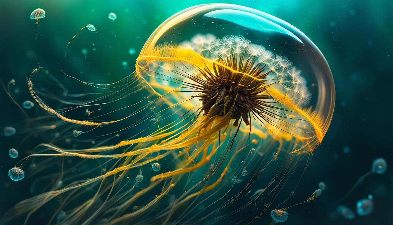 Hyperrealistic Dandelion Firefly Jellyfish Concept Art