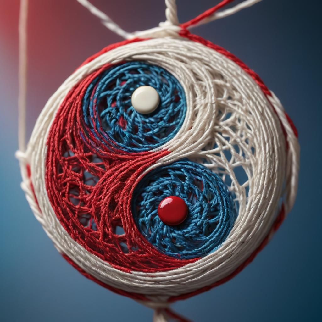 Macro Photography of a Red and White String Yin Yang