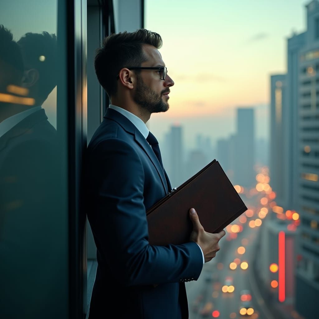 Ambitious Engineer Gazing Over Cityscape