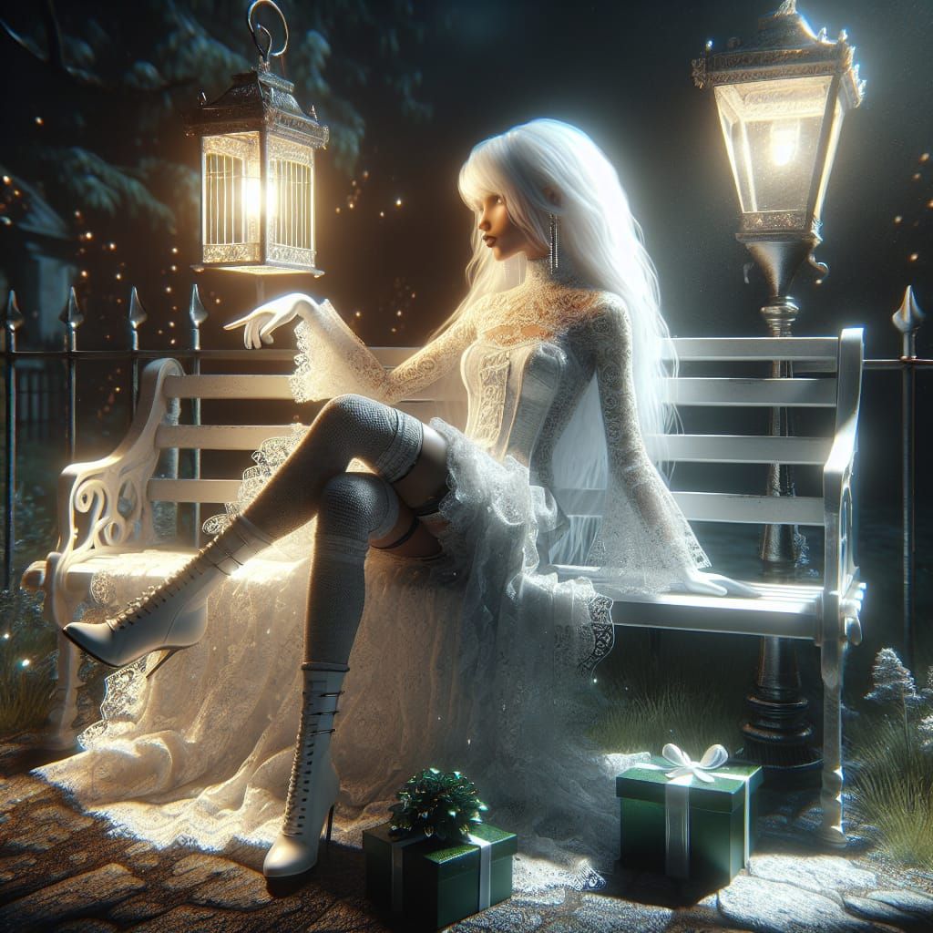 Glamour Punk Lady with Lantern in Fractal Art Style