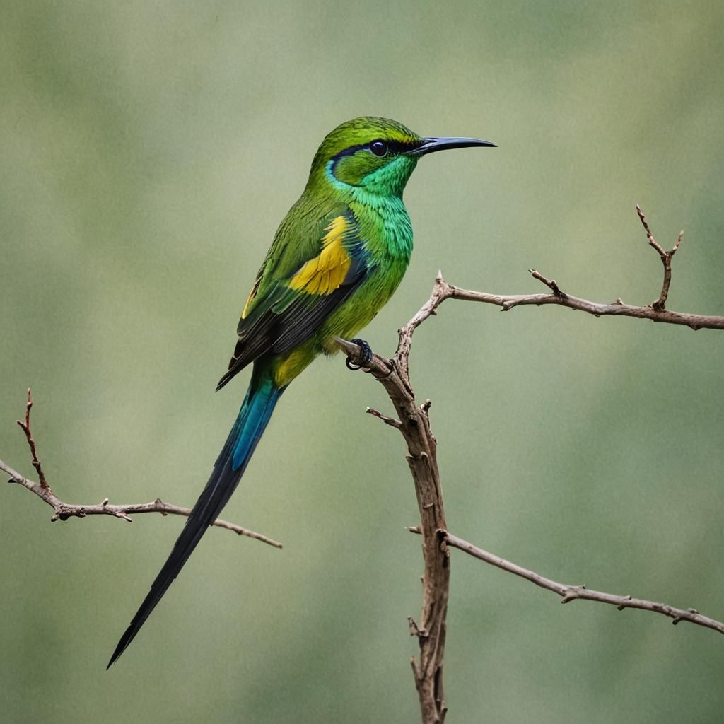 Abstract Long-Tailed Broadbill Art in Complementary Colors