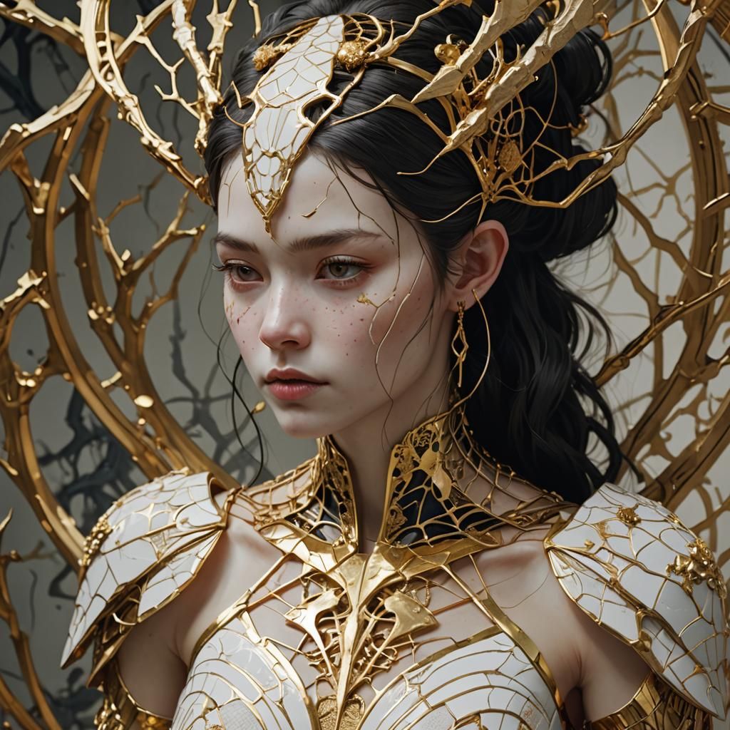 Woman with Gold Headpiece and Kintsugi, VFX Art