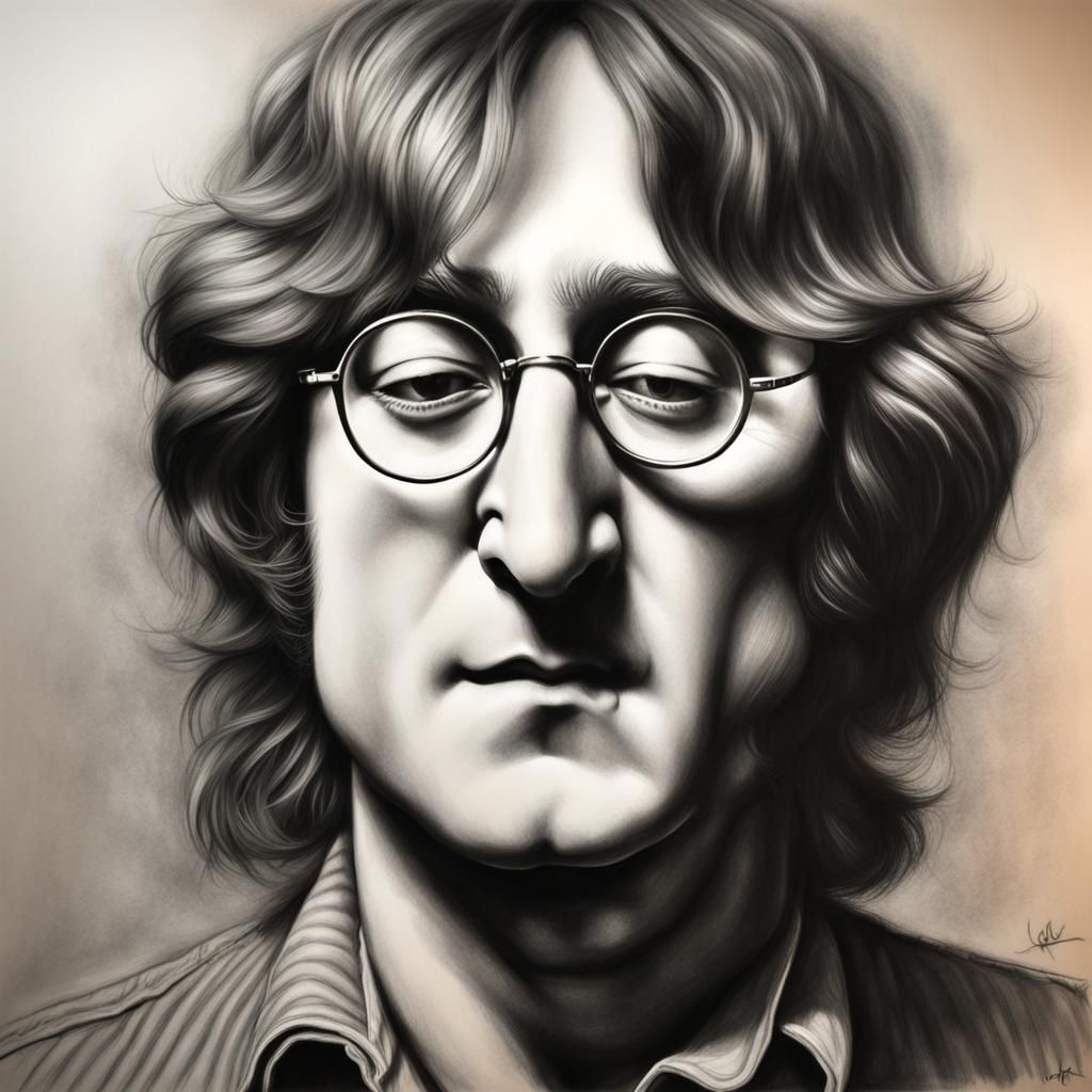 Hyperdetailed Charcoal Portrait of John Lennon