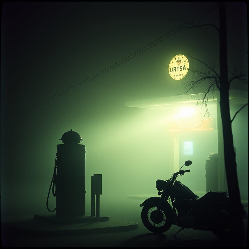 1930s Ural Gas Station with Pirate in Cinematic Style