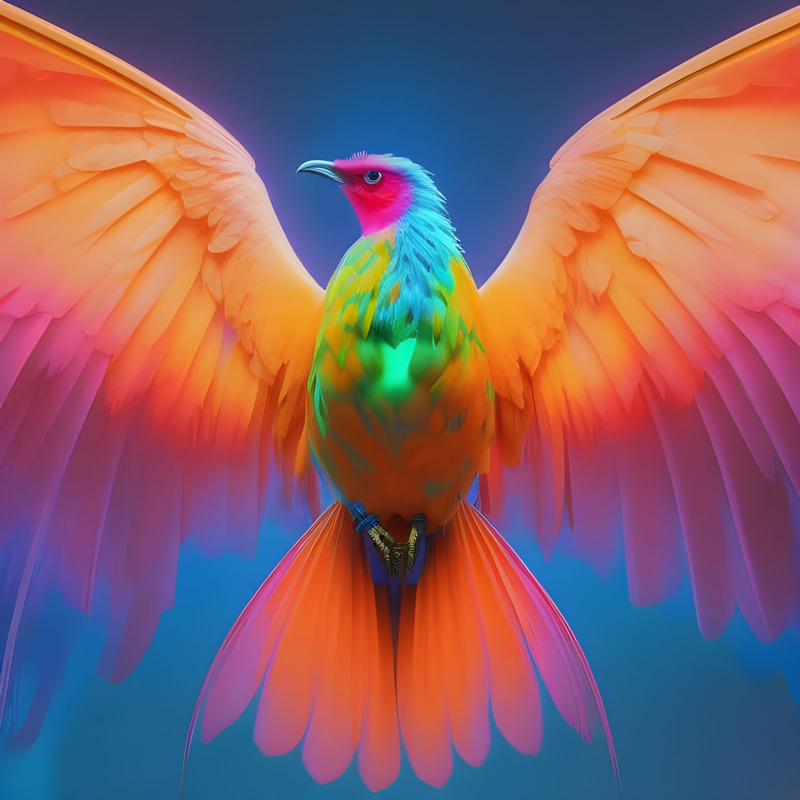 Day-Glo Paradise Bird in 3D Digital Art