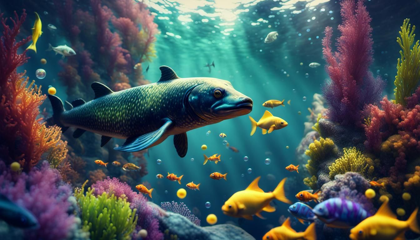 Loch Ness Monster in Colorful Underwater Scene