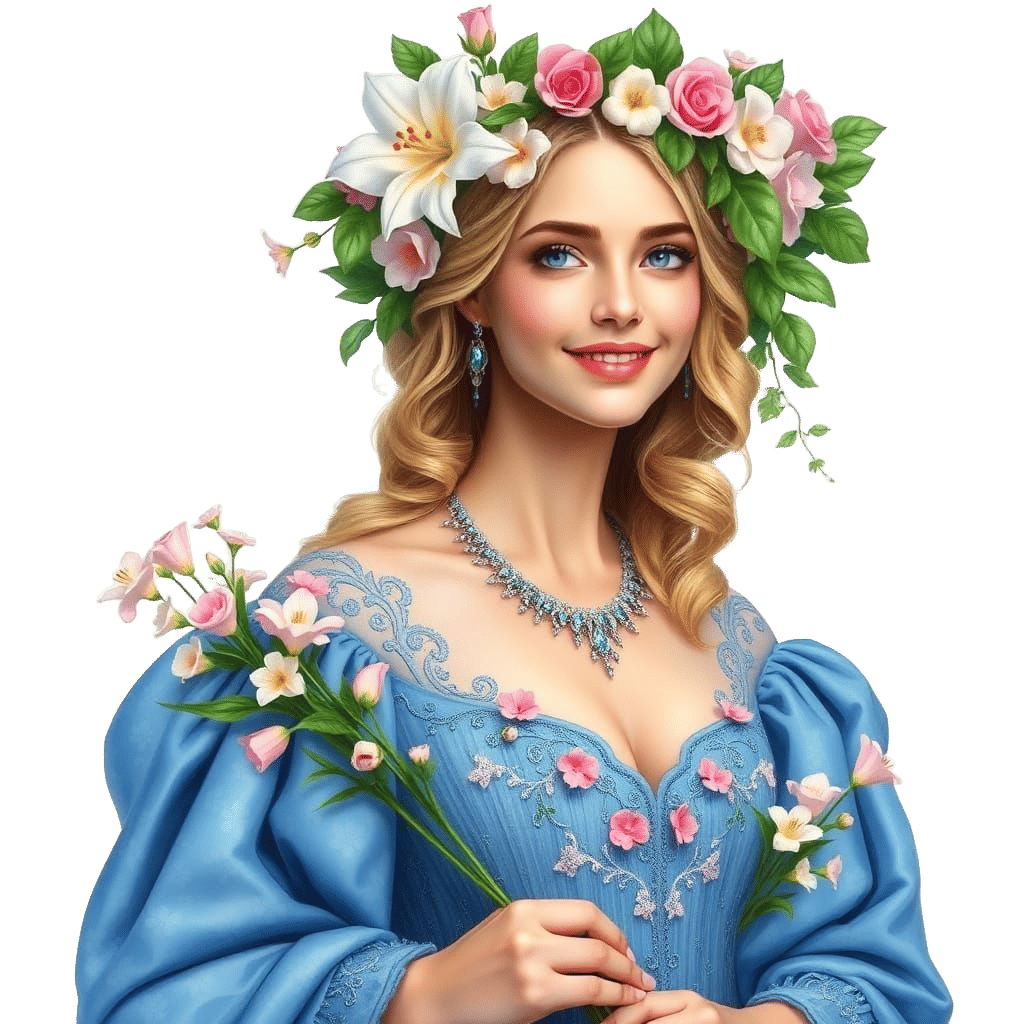 Elegant Woman in Blue Dress, Fantasy Art Portrait