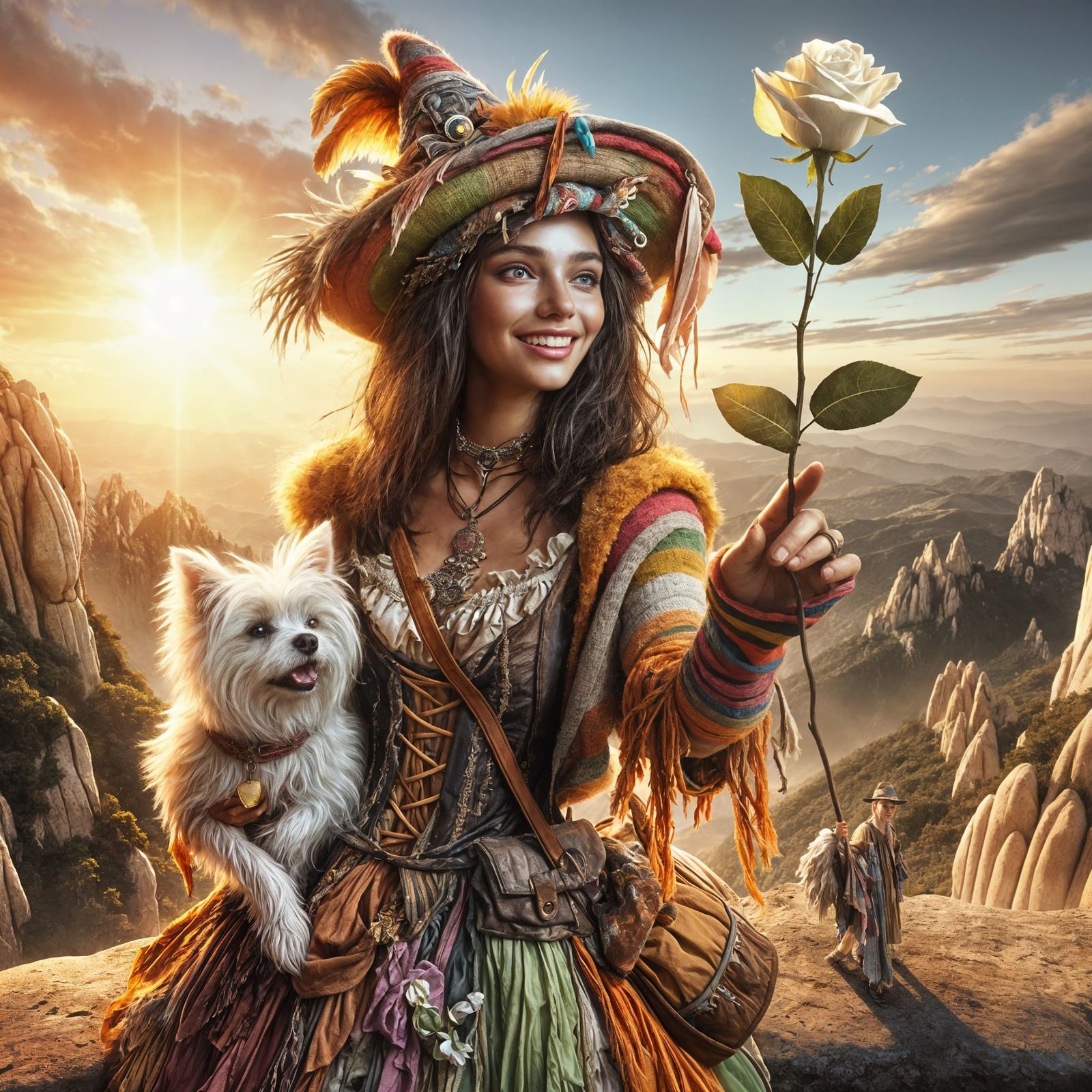 Cheerful Middle-Eastern Witch with White Rose