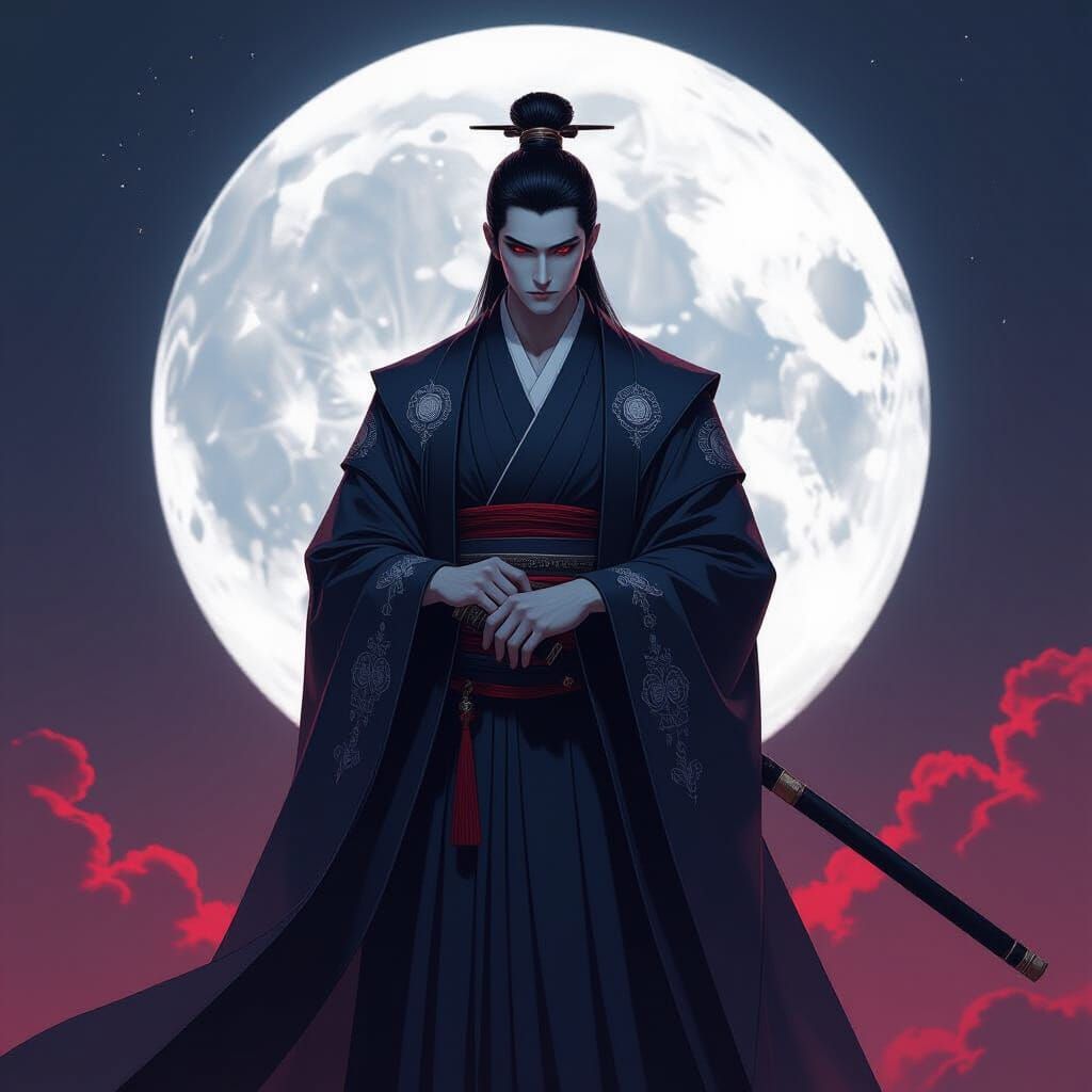 Tsukuyomi, Japanese God of the Moon in Painterly Style