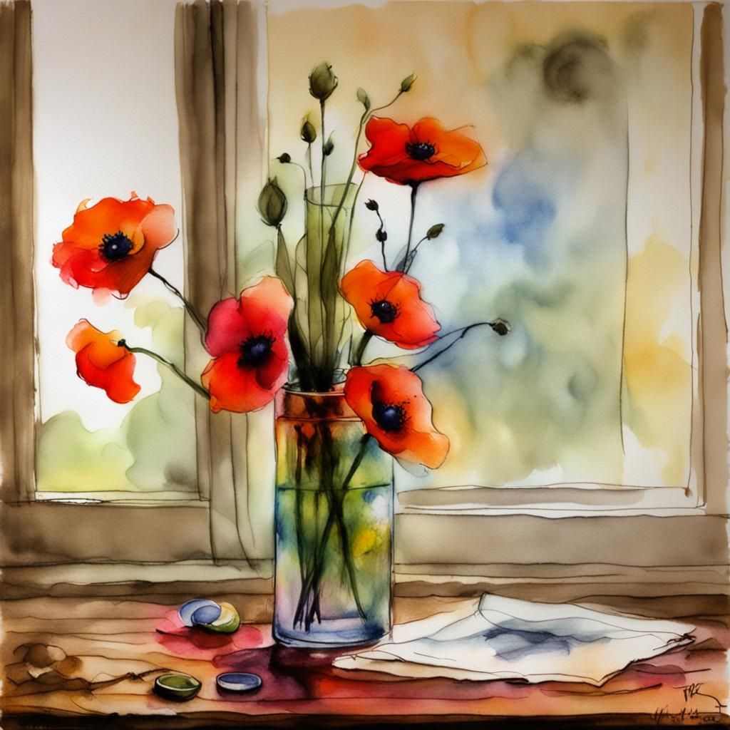 Puppies on a Table in Charcoal and Ink